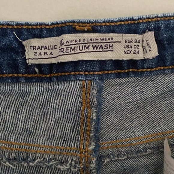 Zara Tralafuc Premium Wash Jeans Short Distressed Paint Splash Size 2 - Picture 6 of 15